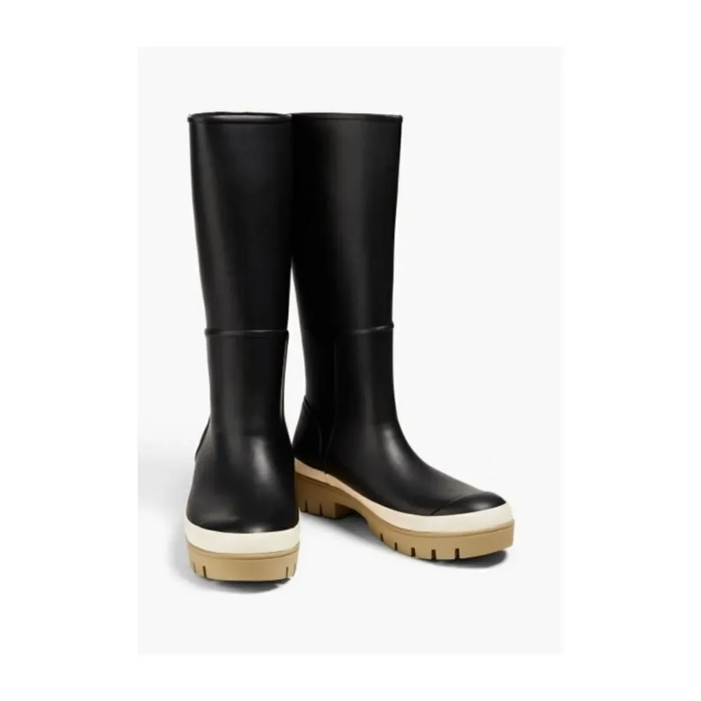 Tory Burch Hurricane Tall Lug Boot Perfect Black Rubber Boot Size 9 NEW
